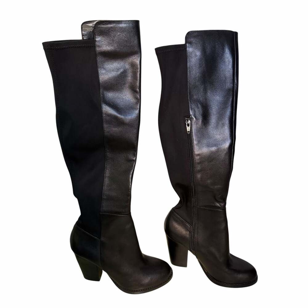 Aldo Black Leather and Stretch Knee High Boots with Block Heel Size US 6.5